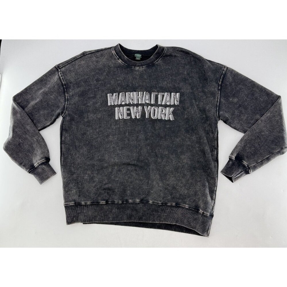 Wild Fable Manhattan‎ Oversized Sweatshirt Black Stone Wash Bling Size XXS - Picture 1 of 6